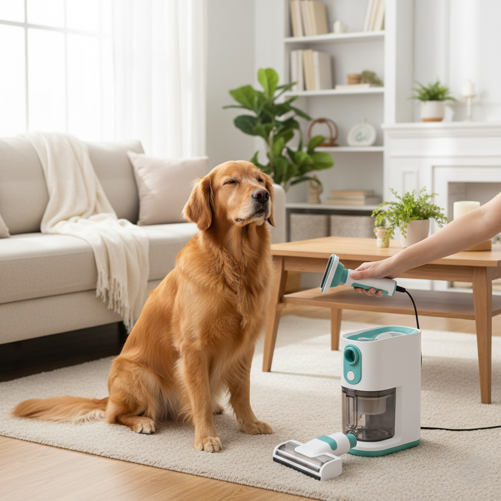 Pecute 4-in-1 Dog Grooming Vacuum — quiet pet grooming kit with clipper, brush, and suction system for hair-free home grooming, available at PetLovers.