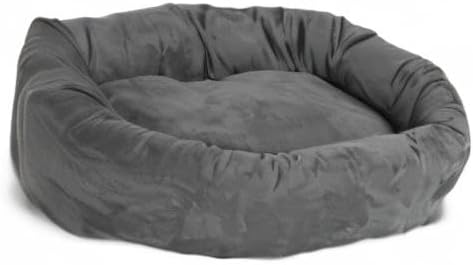 Majestic Pet 32 Inch Suede Calming Dog Bed Washable 32x23x7 (Inch) – Cozy Soft Round Donut Dog Bed with Spine Support for Dogs to Rest Their Head - Pet Bed Medium – Gray