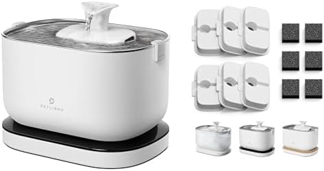 Bundle of PETLIBRO Cat Water Fountain, Cordless Pet Water Fountain Battery Operated+6 Packs Replacement Filters for Dockstream Cat Water Fountain WF005 WF115 WF105, 3 Months Set of Replacement Filters