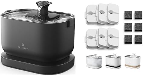 Bundle of PETLIBRO Cat Water Fountain, Cordless Pet Water Fountain Battery Operated+6 Packs Replacement Filters for Dockstream Cat Water Fountain WF005 WF115 WF105, 3 Months Set of Replacement Filters