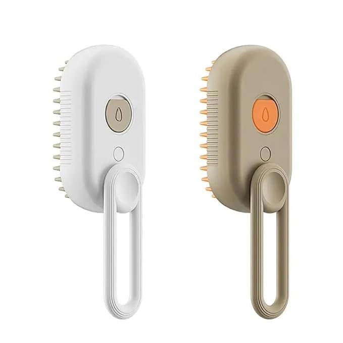 4-in-1 Cat Grooming Brush โ Water Spray & Self-Cleaning Shedding Brush for Cats & Dogs โ Pet Hair Removal & Massage Comb for Long & Short Hair (beige).