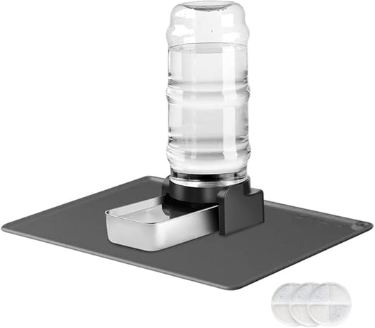 Marchul 2.3 Gallon Dog Water Dispenser, Large Dog Water Dispenser with Placemat and Stainless Steel Bowl, Automatic Gravity Pet Bowl for Dogs Medium to Large (3 Filters) 8.6L