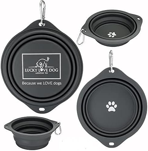 Lucky Love Dog, Collapsible Dog Bowl Compact Travel Water Dog Dish, Steel