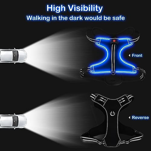 Vizbrite Light Up Dog Harness, No Pull LED Dog Harness with Handle, Rechargeable Lighted Safety Vest for Small Medium Large Dogs, Adjustable Soft Dog Lights for Night Walking