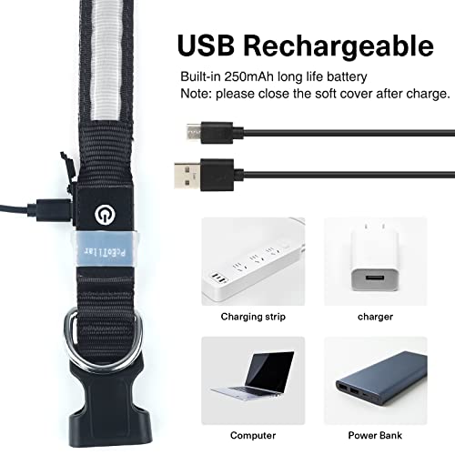 Pceotllar Rechargeable Led Dog Collar - Automatic 7-Color Changes, Water Resistant for Night Walking, Bright Glow (Black, S)