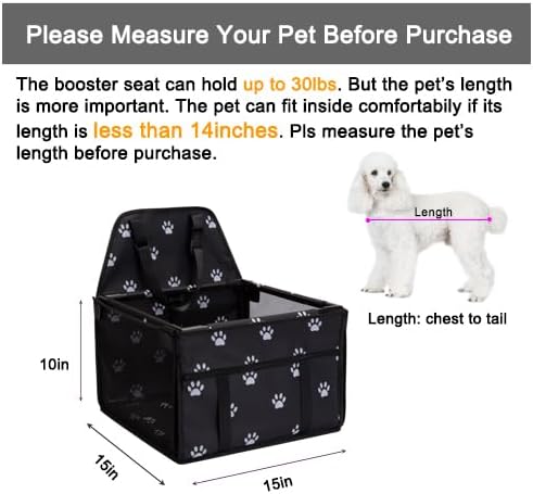 Puppy Car Seat, Sturdy Reinforced Structure with Inner Frame and Velcro, Shortened Safety Leash with Rotary Metal Snap Hook, Ideal Washable Portable Pet Booster Seat for small dogs and Pets