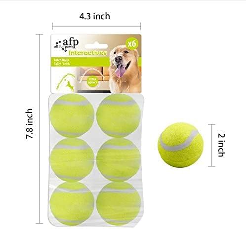 ALL FOR PAWS 2-inch Tennis Balls for Dogs, Fetch Toys for Small Medium Dogs, Bouncy & Durable Tennis Balls for Ball Launcher Toy, 6 Pack Fetch Toy for Outdoor Play