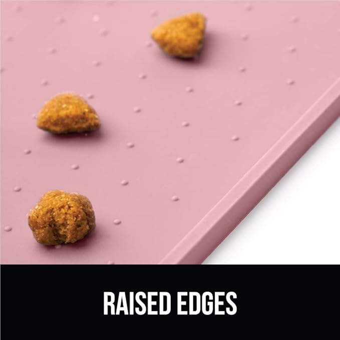 GORILLA GRIP 100% Waterproof Raised Edge BPA Free Silicone Pet Feeding Mat, Dog Cat Food Mats Contain Spills Protects Floors, Placemats for Cats and Dogs Water Bowl, Pets Accessories 18.5x11.5 Pink