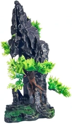 Large Fish Tank Decorations - Mountain View Aquarium Ornament with Tree House Cave Bridge,Mountain E