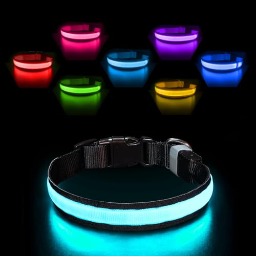 Pceotllar Rechargeable Led Dog Collar - Automatic 7-Color Changes, Water Resistant for Night Walking, Bright Glow (Black, S)