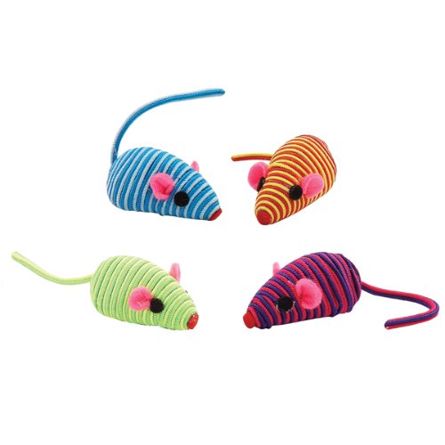 HDP Hypno Mice: Cat Toy, Pack of 16, Original, Multicolor, 3 Inches, Interactive, Striped, Swirled, Bouncy with Internal Rattles