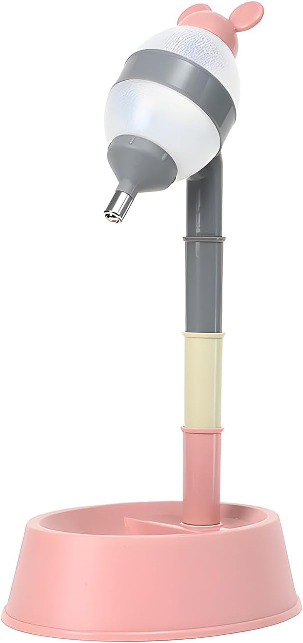 NACOCO Pet Standing Water Dispenser - Cat Dog Standing Bowl with Detachable Pole Automatically Feeding Water Height Adjustable(Grey-Pink Ear)