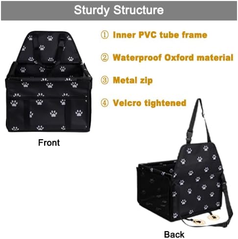 Puppy Car Seat, Sturdy Reinforced Structure with Inner Frame and Velcro, Shortened Safety Leash with Rotary Metal Snap Hook, Ideal Washable Portable Pet Booster Seat for small dogs and Pets