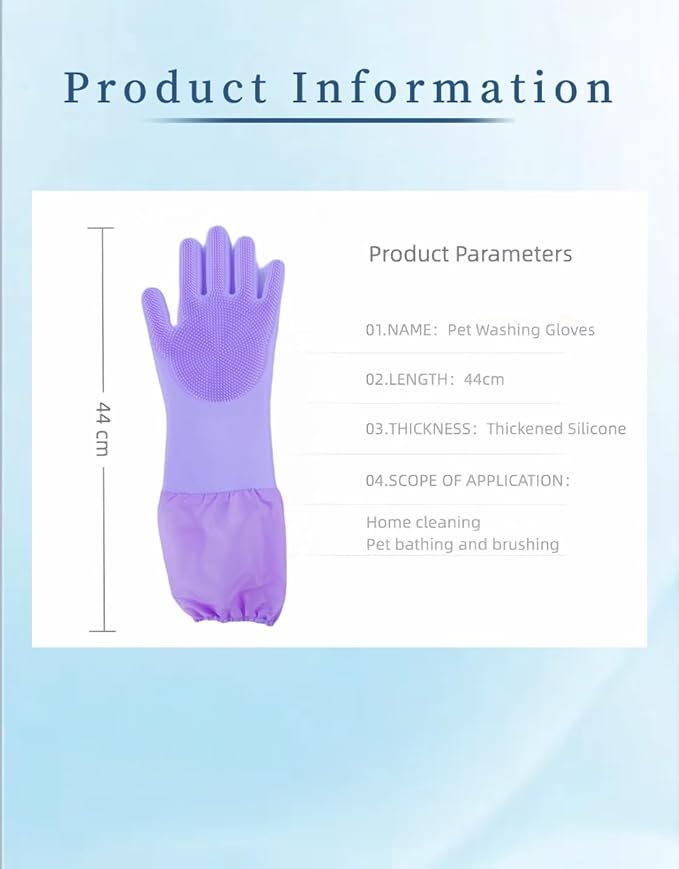 Dog Bathing Gloves - Long-Sleeved Silicone Gloves, High-Density Massage Column Design, Suitable for Bathing, Massaging and Combing Cats and Dogs at Home or in Pet Shops
