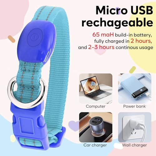 Domagiker LED Dog Collar Rechargeable - Reflective Light Up Cat Collar Adjustable Glowing Puppy Necklace Safety Dog Lights for Night Walking (XS, Blue)