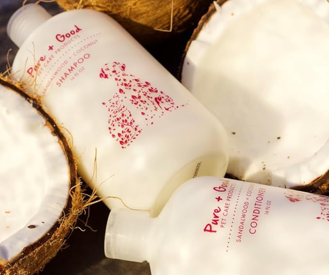 Sandalwood + Coconut Shampoo and Conditioner Set, Warm and Mellow Sandalwood with Coastal Coconuts, Formulated for All Pets, Gentle and Cleansing, Made in The USA, Cruelty Free, 16 fl oz