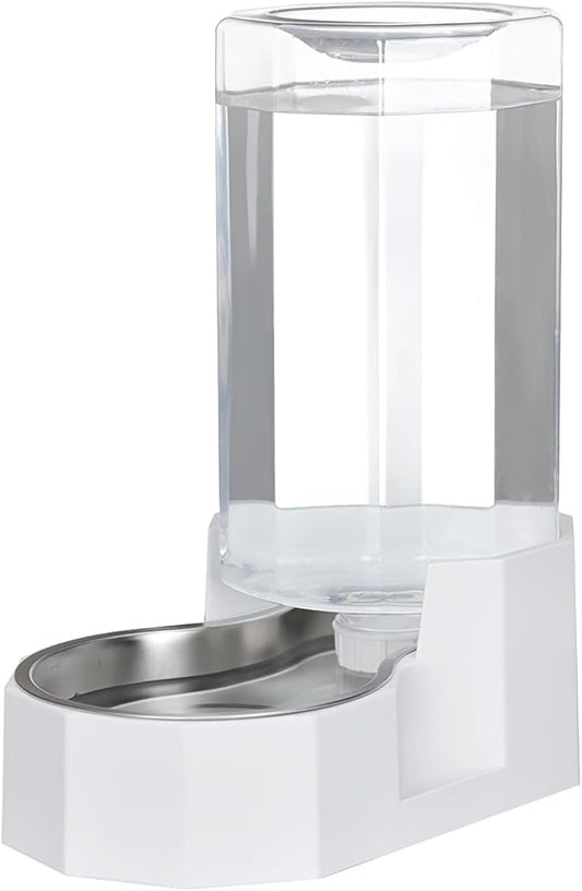 Sfozstra Dog Water Bowl Dispenser: 7L Large White Gravity Stainless Steel Bowl - Without Filter - Pet Feeder for Pets Indoor/Outdoor Use by Owners