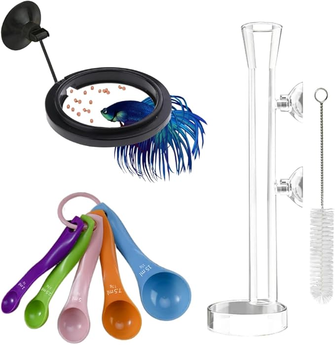 Fish Feeding Ring, Shrimp Feeding Dish, and Feed Measuring Spoon - Ideal Betta Fish Toys and Aquarium Feeding Accessories with Coral Feeder and Shrimp Feeding Tube