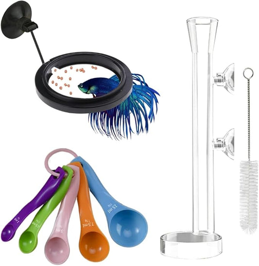 Fish Feeding Ring, Shrimp Feeding Dish, and Feed Measuring Spoon - Ideal Betta Fish Toys and Aquarium Feeding Accessories with Coral Feeder and Shrimp Feeding Tube