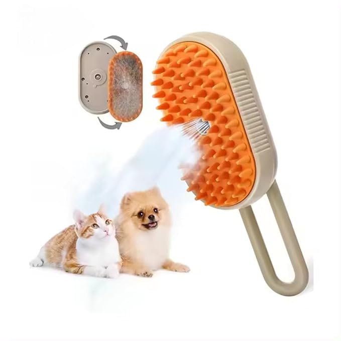 4-in-1 Cat Grooming Brush โ Water Spray & Self-Cleaning Shedding Brush for Cats & Dogs โ Pet Hair Removal & Massage Comb for Long & Short Hair (beige).