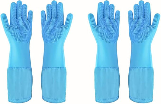 Pet Grooming Gloves Pet Hair Remover Cat, Dog Washing Gloves Silicone Heat Resistant Cleaning Gloves with High-Density Teeth Grooming Gloves for Dogs, Cats, Horses, Rabbits (2 Pairs - Blue)