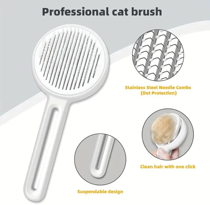 Cat Brush for Shedding, Pet Hair Removal Brush for Short & Long Hair Cats & Dogs, Self-Cleaning Pet Grooming Comb for Indoor Cat (Lemon)