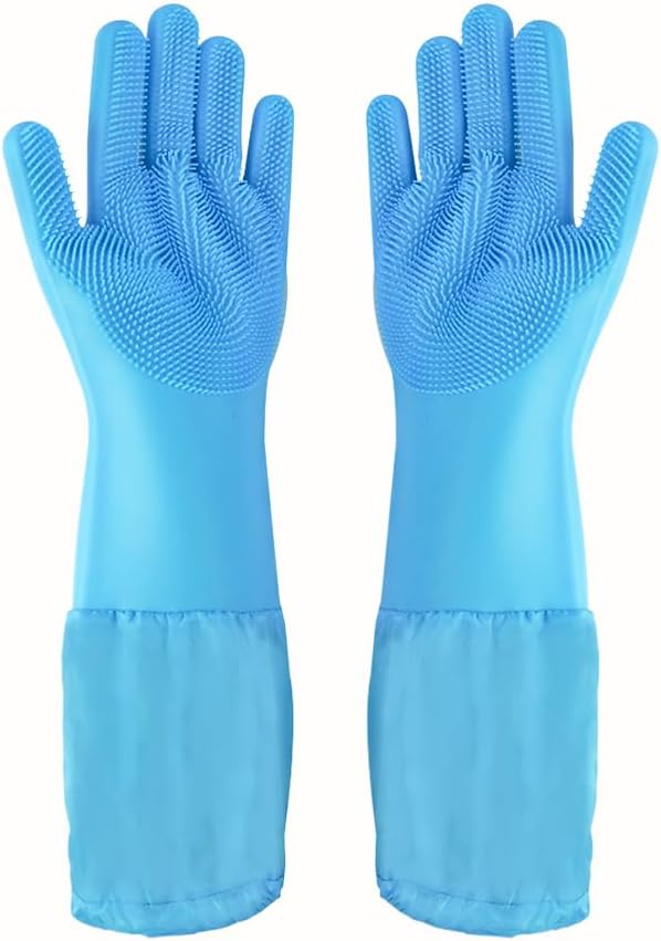 Pet Grooming Gloves Pet Hair Remover Cat, Dog Washing Gloves Silicone Heat Resistant Cleaning Gloves with High-Density Teeth Grooming Gloves for Dogs, Cats, Horses, Rabbits (1 Pair - Blue)