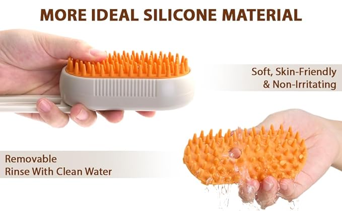 4-in-1 Cat Grooming Brush โ Water Spray & Self-Cleaning Shedding Brush for Cats & Dogs โ Pet Hair Removal & Massage Comb for Long & Short Hair (beige).