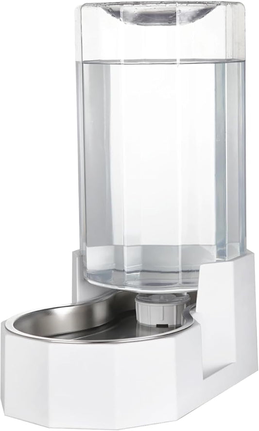 Sfozstra Large Dog Water Dispenser: 8L Automatic White Water Feeder with Stainless Steel Bowl - Without Filter - Gravity Design for Multiple Pets Indoor/Outdoor