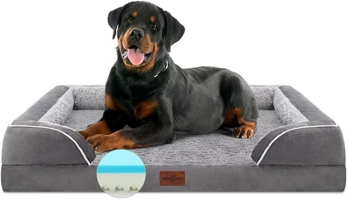 Comfort Expression Memory Foam Dog Beds, Orthopedic Dog Beds for Extra Large Dogs, Waterproof Dogs Beds Jumbo Breed, with Bolster & Removable Cover(Jumbo,Silver Grey)