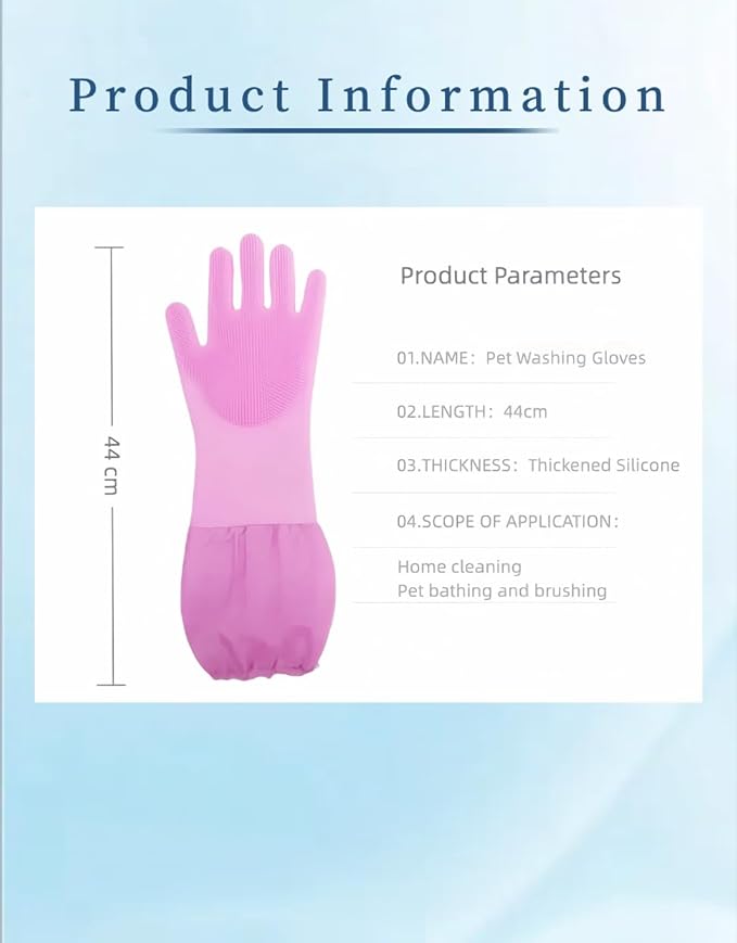 Dog Bathing Gloves - Long-Sleeved Silicone Gloves, High-Density Massage Column Design, Suitable for Bathing, Massaging and Combing Cats and Dogs at Home or in Pet Shops