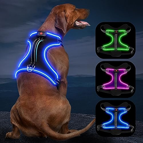 Vizbrite Light Up Dog Harness, No Pull LED Dog Harness with Handle, Rechargeable Lighted Safety Vest for Small Medium Large Dogs, Adjustable Soft Dog Lights for Night Walking