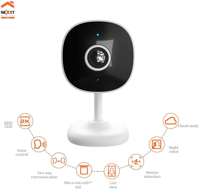 Nexxt 2K Indoor Camera - Smart Wi-Fi Home Security, Wireless Baby Monitor, Dog & Nanny Cam, Easy to Use App, Indoor Room Camera, Human Detection & Night Vision, Camaras De Seguridad para Casa (1PK)