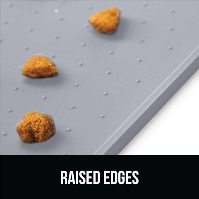 GORILLA GRIP 100% Waterproof Raised Edge BPA Free Silicone Pet Feeding Mat, Dog Cat Food Mats Contain Spills Protects Floors, Placemats for Cats, Dogs Water Bowl, Pets Accessories 28x18 Light Gray