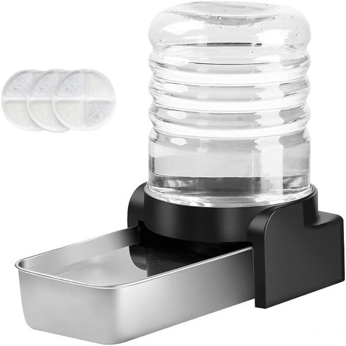 Marchul 1 Gallon Cat Water Dispenser, Automatic Gravity Dog Water Bowl Dispenser with 3 Filters, Stainless Steel Large Capacity Cat Waterer for Cats and Small Dogs (3 Filters) 3.8L