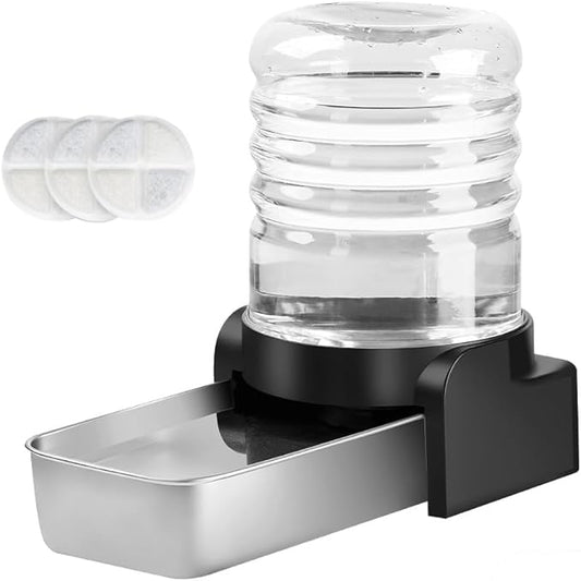 Marchul 1 Gallon Cat Water Dispenser, Automatic Gravity Dog Water Bowl Dispenser with 3 Filters, Stainless Steel Large Capacity Cat Waterer for Cats and Small Dogs (3 Filters) 3.8L