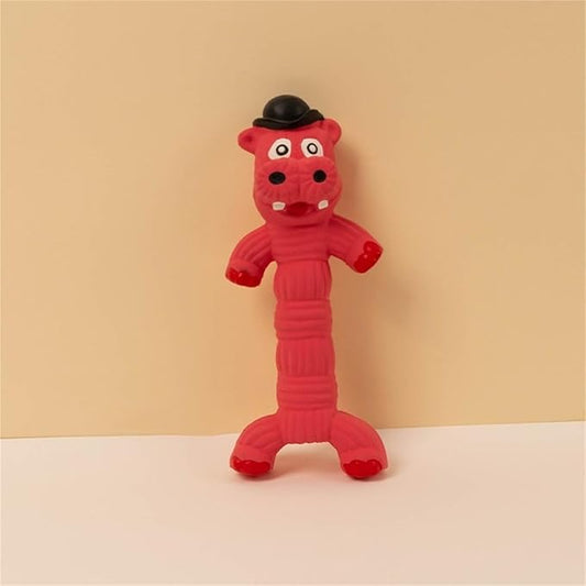 Squeaky Toy for Dogs, Cute Pet Chewing Teething Pet Toy Latex Chew Toys Convex Design for Puppy Small Medium Large Dogs, Interactive Dog Toys for Aggressive Chewers (Red Hippo)