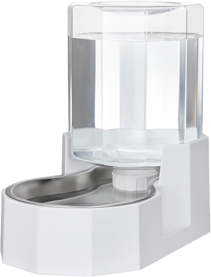 Sfozstra Gravity Water Bowl Dispenser : Automatic 4L White Cat Stainless Steel Feeder Without Filters for Pets Indoor/Outdoor by Owners