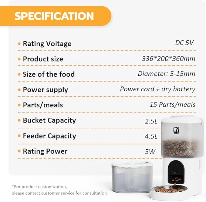 Romiromi Automatic Cat Feeder with Camera and Water Fountain 1080P HD Video 2.4G&5G WiFi Timed Auto Feeder with APP Control,Multiple Cats, Detachable for Easy Clean-White