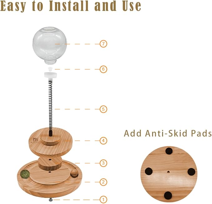 Marchul Cat Ball Toy with Treat Ball, KittenTreat Dispenser Toy with Roller Track Catnip Balls, Interactive Cat Toys Wooden for Indoor Kitten, Food Toy with Automatic Slow Feeder