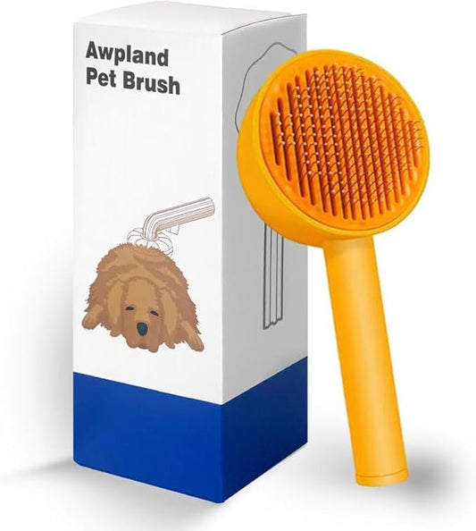 Small Cat Brush for Short or Long Haired Cats Dogs Rabbits, Cute Dog Brush with Release Button for Massage and Removes Loose Fur, Pet Grooming Deshedding Brush