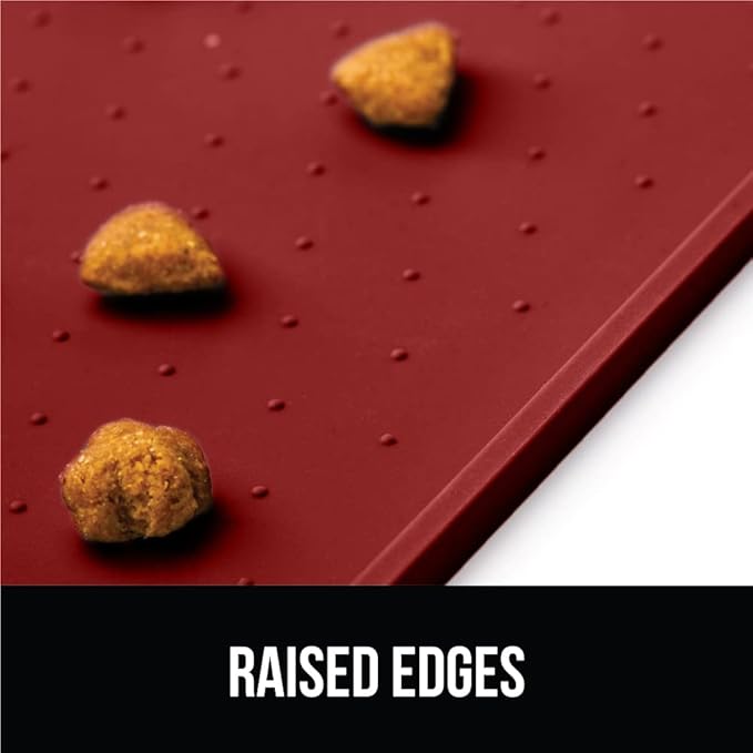 GORILLA GRIP 100% Waterproof Raised Edge BPA Free Silicone Pet Feeding Mat, Dog Cat Food Mats Contain Spills Protects Floors, Placemats for Cats and Dogs Water Bowl, Pets Accessories 16x10, Red