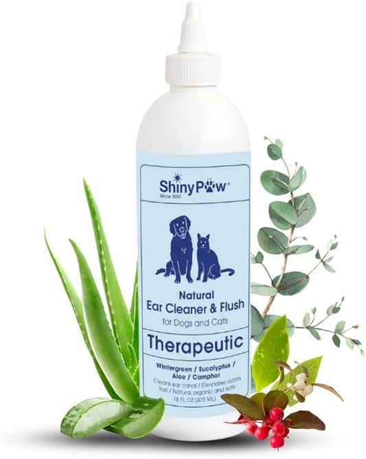 Dog Ear Cleaner Solution for Dogs & Cats by Shiny Paw 16 oz | Wintergreen, Camphor & Aloe – Gentle Ear Flush for Pets Health | Dog Ear Wash | Made in The USA