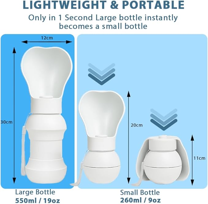 BMN Portable Dog Water Bottle, Collapsible Pet Water Bottle,Large Capacity for Big Dogs, Leak-Proof Travel Dispenser, Foldable Bowl for Hiking Walking Outdoors,19oz