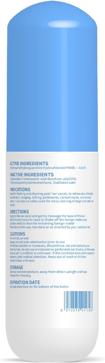 Tris Flush Cat & Dog Ear Cleaner - Dog Ear Infection Treatment with PHMB, Removes Wax, Odo, Gentle & Hypoallergenic, with 20 Cotton Qtips, 4 Fl oz