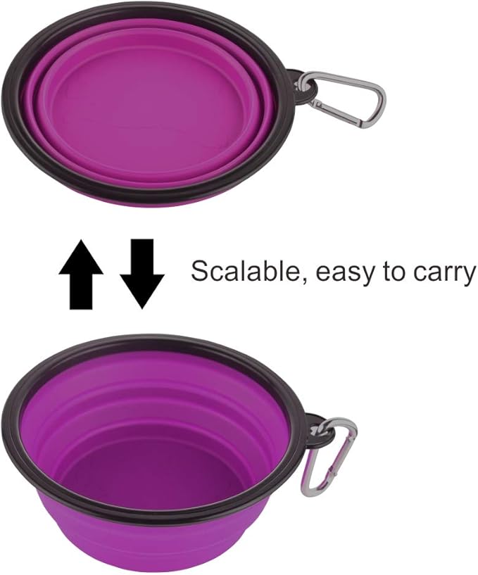 Guardians Large Collapsible Dog Bowls, 34oz Travel Water Food Bowls Portable Foldable Collapse Dishes with Carabiner Clip, 2 Pack (Blue + Purple)
