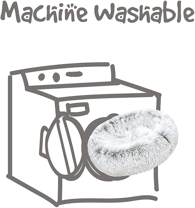 Friends Forever Donut Dog Bed Faux Fur Fluffy Calming Sofa For Medium Dogs, Soft & Plush Anti Anxiety Pet Couch For Dogs, Machine Washable Coco Pet Bed with Non-Slip Bottom, 30"x30"x7" Ivory