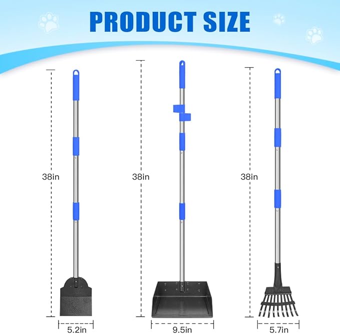 Larger Pooper Scooper Dog Pooper Scooper for Large Medium Small Dogs Heavy Duty Stainless Steel with Long Handle Tray Rake Shovel for Yard