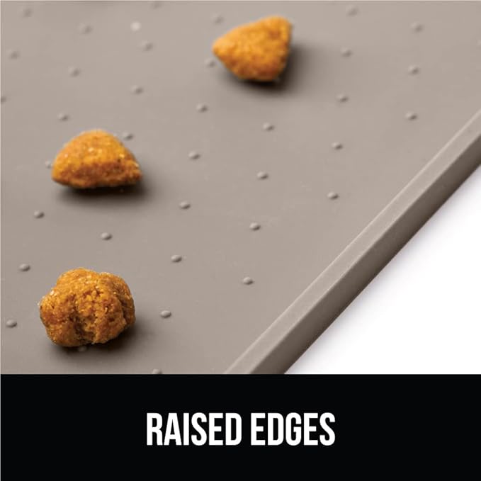 GORILLA GRIP 100% Waterproof Raised Edge BPA Free Silicone Pet Feeding Mat, Dog Cat Food Mats Contain Spills Protects Floors, Placemats for Cats and Dogs Water Bowl, Pets Accessories 18.5x11.5 Beige