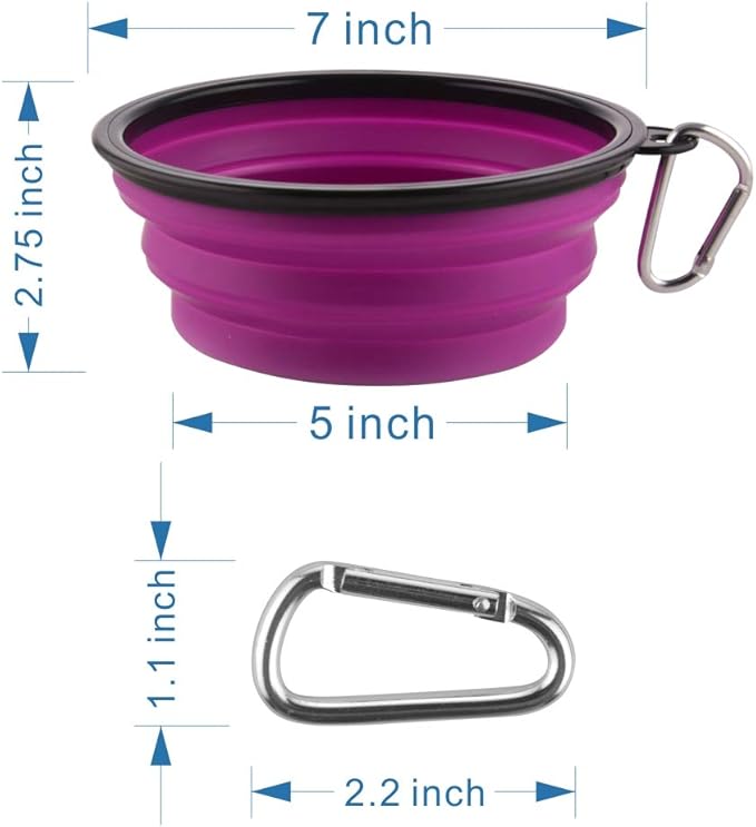 Guardians Large Collapsible Dog Bowls, 34oz Travel Water Food Bowls Portable Foldable Collapse Dishes with Carabiner Clip, 2 Pack (Blue + Purple)